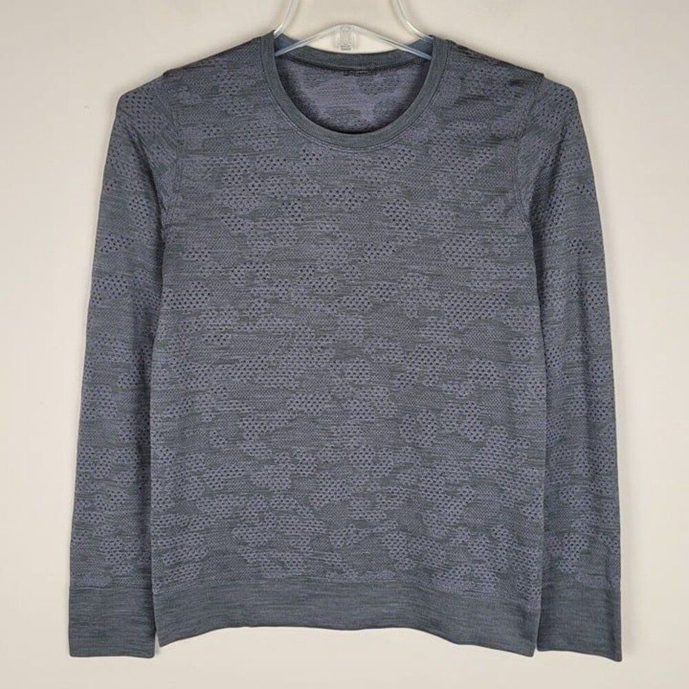 Lululemon Size 4 Swiftly Breathe Long Sleeve Shirt Vented Camo Green Gray
